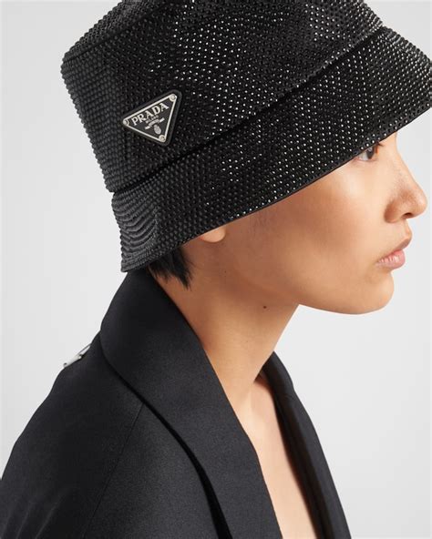 prada crystal hat|Black Satin Bucket Hat With Crystals .